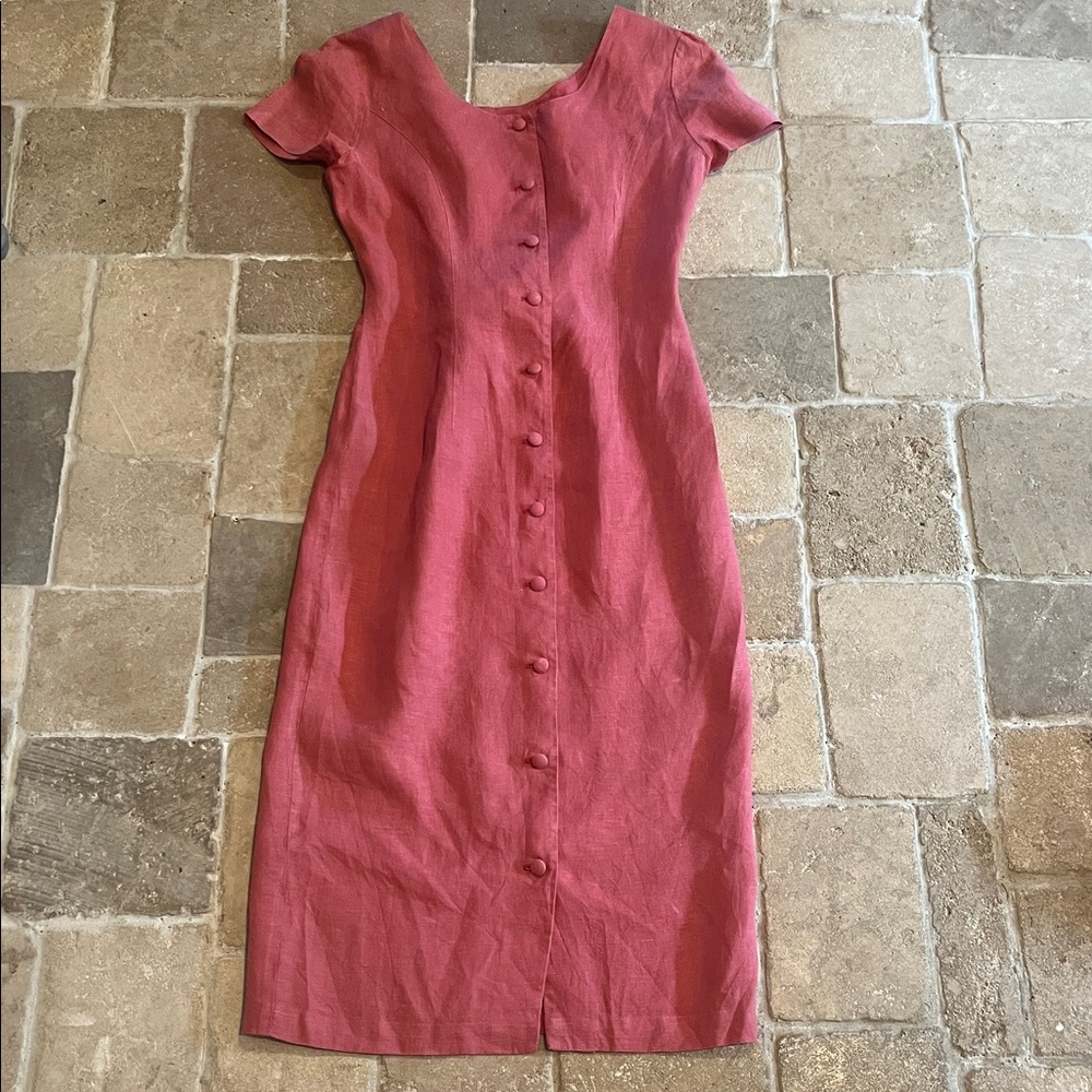 Vintage linen shell pink mid dress - Picture 4 of 9